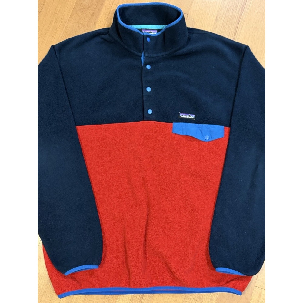 Patagonia Synchilla Men's Red and Blue PULLOVER FLEECE SNAP SWEATER SZ XL EUC - Picture 2 of 7